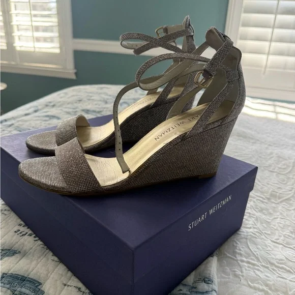 Stuart Weitzman Backdraft multi noir Wedge Sandals - Silver 10 wide - Picture 4 of 9